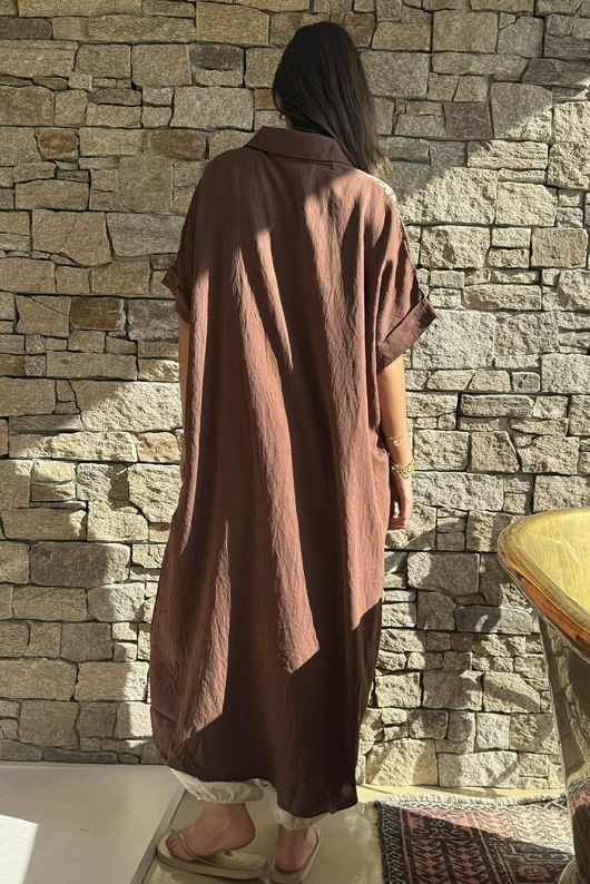 Yara Paisley Embroidered Shirt Dress Chocolate